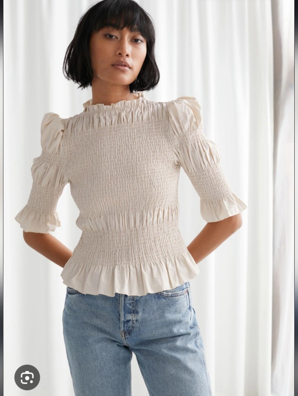 & Other Stories Fitted Smocked Ruffle Top size 6